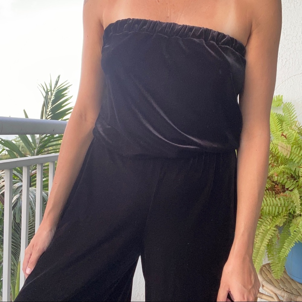 Black Velvet Strapless Jumpsuit - Picture 3 of 8